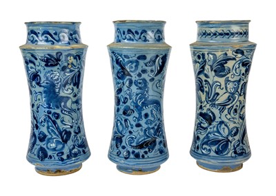 Lot 1011 - Three 18th century Italian maiolica Albarelli.