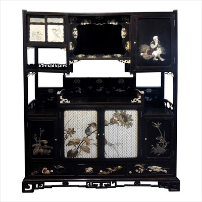 Lot 14 - A Japanese hardwood and ivory shodana, Meiji...