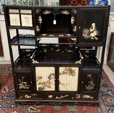 Lot 14 - A Japanese hardwood and ivory shodana, Meiji...