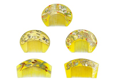 Lot 1024 - Five Japanese celluloid combs, circa 1920's-1930's.