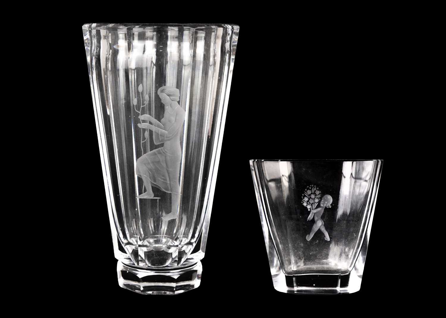 Lot 11 - A Kosta Boda glass faceted etched vase.