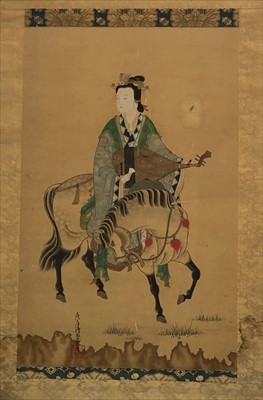 Lot 310 - A Japanese school painted scroll of Guanyin,...