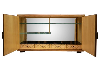 Lot 39 - A mid century walnut and boxwood strung wall cabinet.
