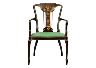 Lot 592 - An Edwardian mahogany marquetry armchair.