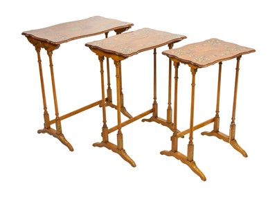 Lot 597 - A set of three Edwardian satinwood painted nest of tables.