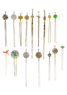 Lot 1032 - Sixteen various Japanese metal kanzashi, 19th/20th century.