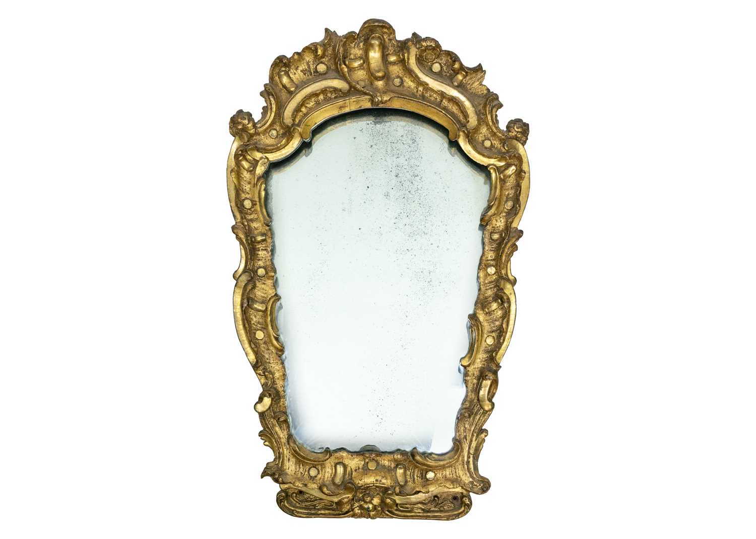 Lot 58 - An 18th century baroque wood carved gesso gilt mirror.
