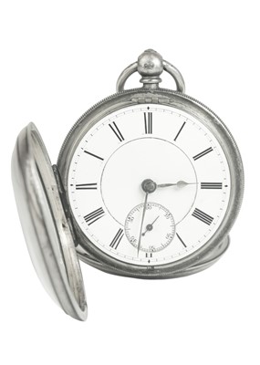 Lot 32 - A silver cased key wind open face lever pocket watch with a heavy graduated Albert watch chain.