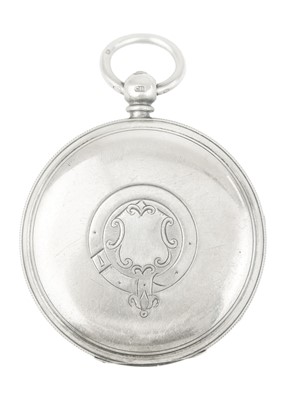 Lot 32 - A silver cased key wind open face lever pocket watch with a heavy graduated Albert watch chain.