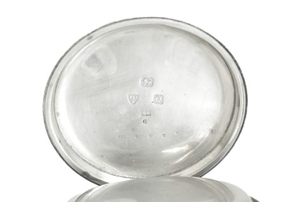 Lot 32 - A silver cased key wind open face lever pocket watch with a heavy graduated Albert watch chain.