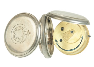 Lot 32 - A silver cased key wind open face lever pocket watch with a heavy graduated Albert watch chain.