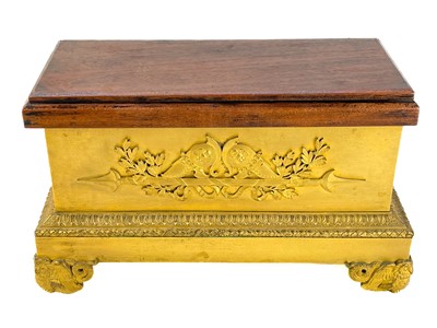 Lot 243 - A French Empire ormolu rectangular plinth base.