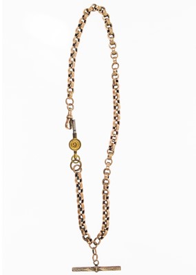 Lot 78 - A 9ct rose gold flat belcher link Albert pocket watch chain.