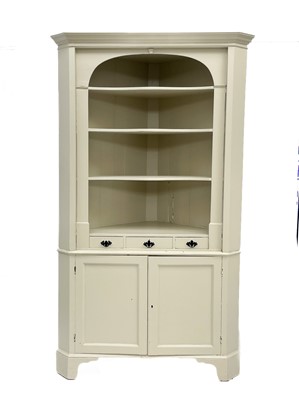 Lot 619 - A late Victorian painted pine corner cupboard.