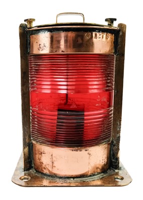 Lot 106 - A Belgian copper and brass ship's port side navigation lamp.