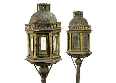 Lot 85 - A pair of Venetian hexagonal metal lanterns, 18th/19th century.