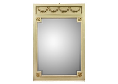 Lot 57 - A late 19th century French rectangular green painted and gilt wall mirror.