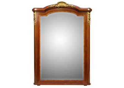 Lot 62 - A French mahogany and satinwood banded wall mirror.