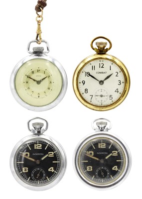 Lot 218 - A selection of four crown wind pocket watches, two are military by Ingersoll.