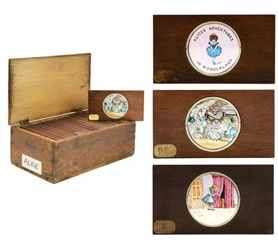 Lot 5 - Magic Lantern Slides, Hand painted. Alice's Adventures in Wonderland & Through the Looking Glass.
