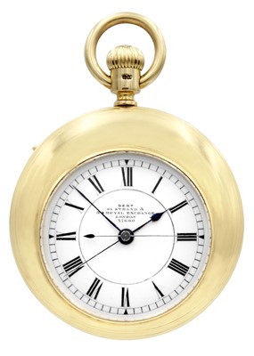 Lot 7 - DENT - An unusual 18ct cased chronograph crown wind open face pocket watch, no. 37660.
