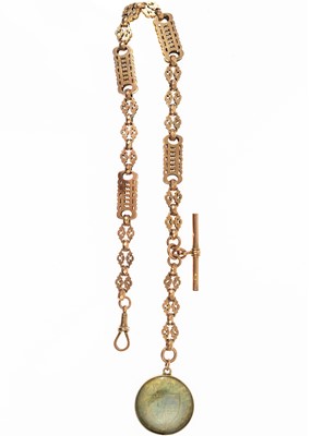 Lot 91 - A 9ct rose gold fancy link Albert watch chain with George III spade guinea gaming token fob.