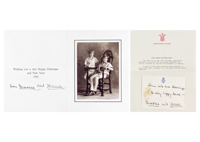 Lot 64 - Charles  III, as The Prince of Wales & Diana, Princess of Wales, Royal Christmas card 1992