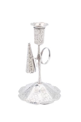 Lot 47 - An Early Victorian miniature silver chamber stick and snuffer by Joseph Willmore.