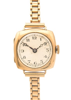 Lot 108 - A 1930's 9ct lady's manual wind bracelet wristwatch.
