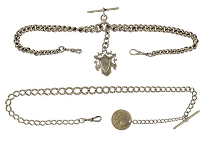 Lot 80 - Two silver graduated curb-link Albert pocket watch chains.