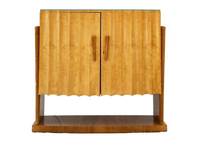 Lot 659 - An Art Deco demi lune maple cocktail cabinet.