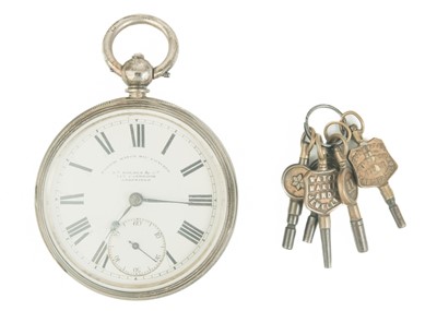 Lot 30 - A silver key wind open face fusee lever pocket watch.
