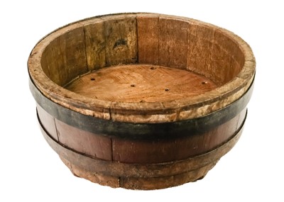 Lot 28 - A small coopered oak Dairy Cheese Press