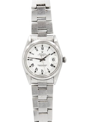 Lot 171 - ROLEX - An Oyster Perpetual Date stainless steel gentleman's bracelet wristwatch.