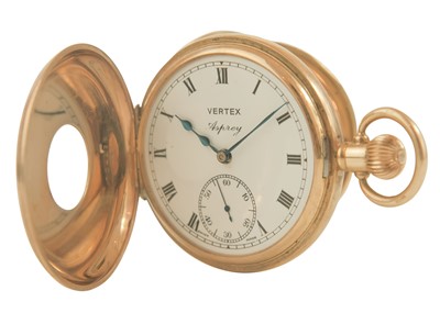 Lot 27 - VERTEX FOR ASPREY - A 9ct half hunter crown wind lever pocket watch.