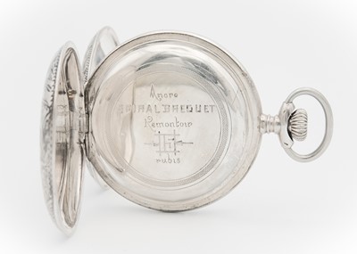 Lot 21 - A silver-cased full hunter crown wind Swiss lever pocket watch.