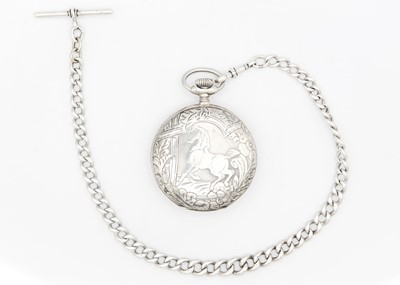 Lot 21 - A silver-cased full hunter crown wind Swiss lever pocket watch.