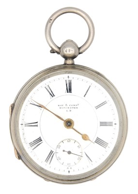 Lot 40 - A silver key wind open face lever pocket watch.