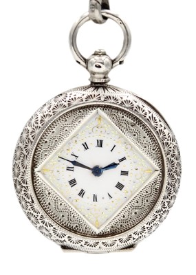 Lot 2 - A 935 silver cased key wind fob Swiss cylinder pocket watch and silver fancy Albert.