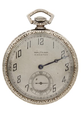 Lot 9 - WALTHAM - An Art Deco gold plated crown wind open face pocket watch.