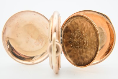 Lot 36 - ELGIN - A rose gold plated full hunter lady's fob pocket watch.