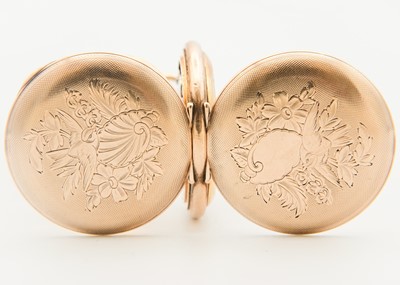 Lot 36 - ELGIN - A rose gold plated full hunter lady's fob pocket watch.