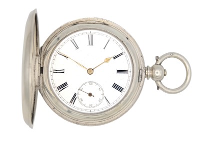 Lot 45 - A .935 silver-cased full hunter key wind pocket watch.
