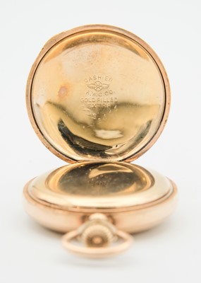 Lot 38 - WALTHAM - A rose gold plated full hunter crown wind fob pocket watch.