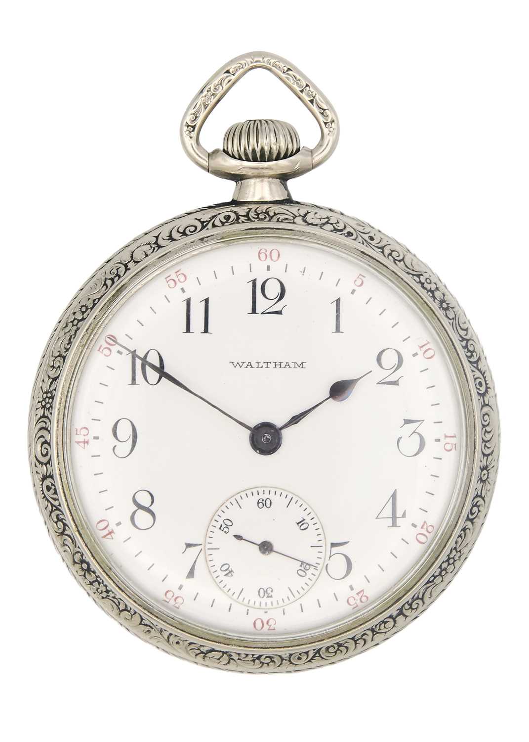 Lot 12 - WALTHAM - A nickeloid cased crown wind lever pocket watch.