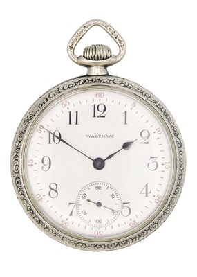 Lot 12 - WALTHAM - A nickeloid cased crown wind lever pocket watch.