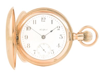 Lot 23 - ROCKFORD - A large rose gold plated full hunter crown wind lever pocket watch.