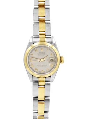 Lot 183 - ROLEX - An Oyster Perpetual Datejust lady's bi-colour wristwatch.