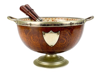 Lot 18 - A late Victorian oak and silver plated salad bowl.