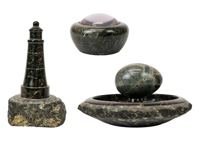 Lot 8 - A Cornish serpentine turned model of a lighthouse.